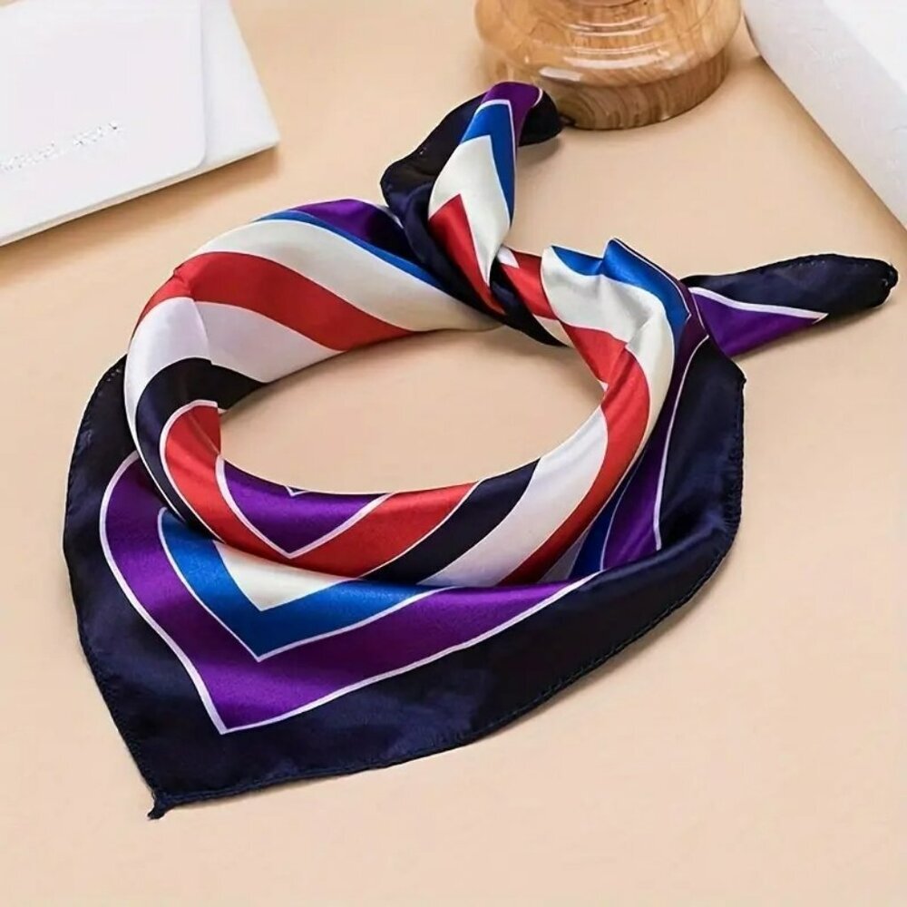 NWT - Elegant Striped Print Square Scarf (SKU 0296)